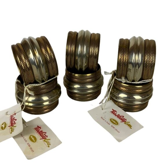 Set Of 6 Town & Country Living Arcadia Brass Two Tone Napkin Rings Gold Silver - Picture 1 of 6